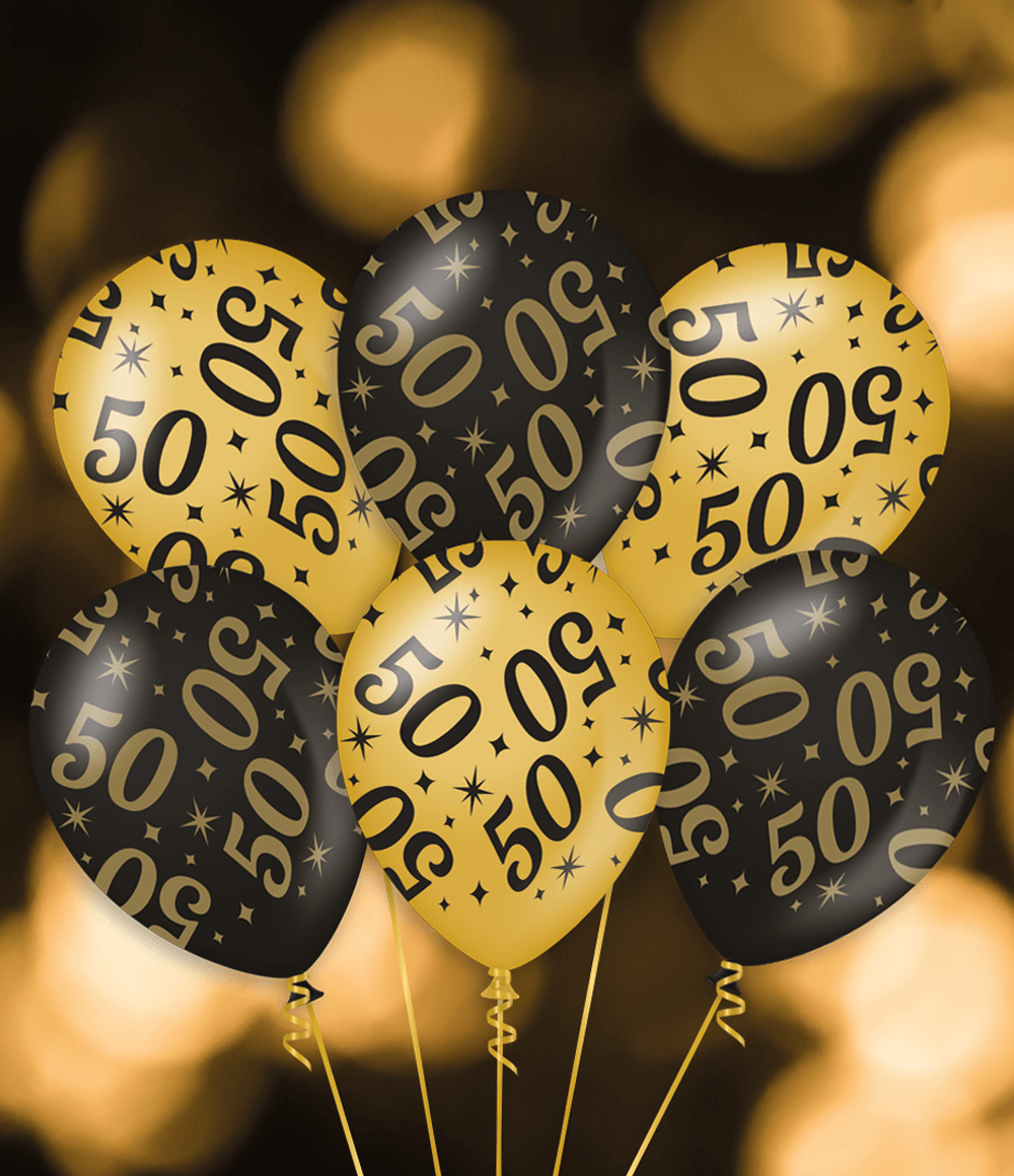 Ballonnen 16 Jaar Goud Zwart 30cm 6st