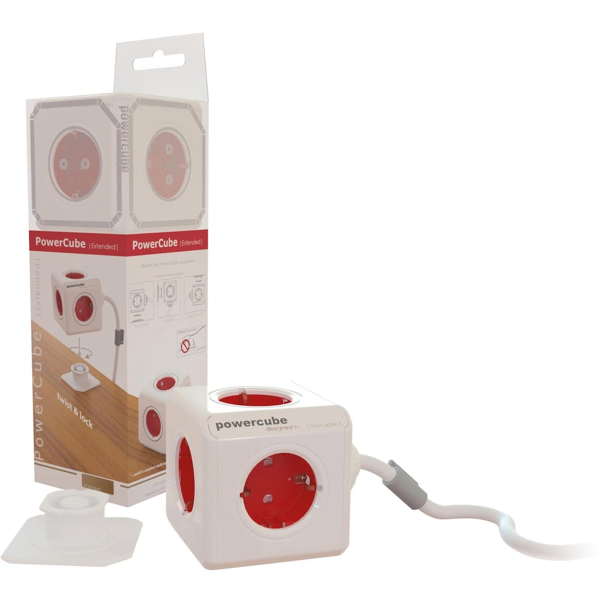 allocacoc PowerCube Extended 5 Sockets, 1.5m, red