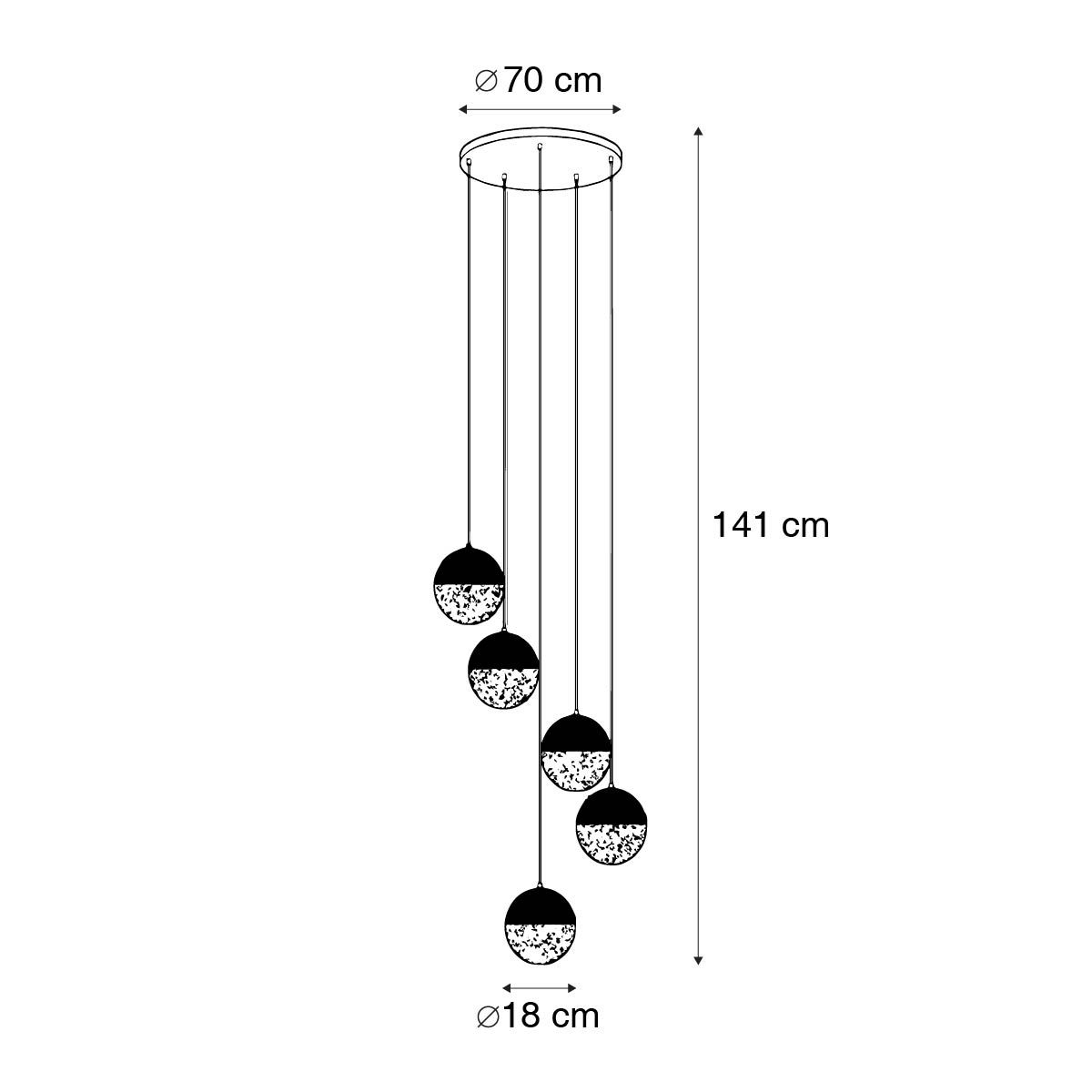 Industriële hanglamp zwart met messing 5-lichts - Haicha