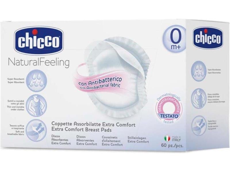 Chicco Brustpads Stilleinlagen antibakteriell 60 Stück Weis Antibakterielle Stilleinlagen