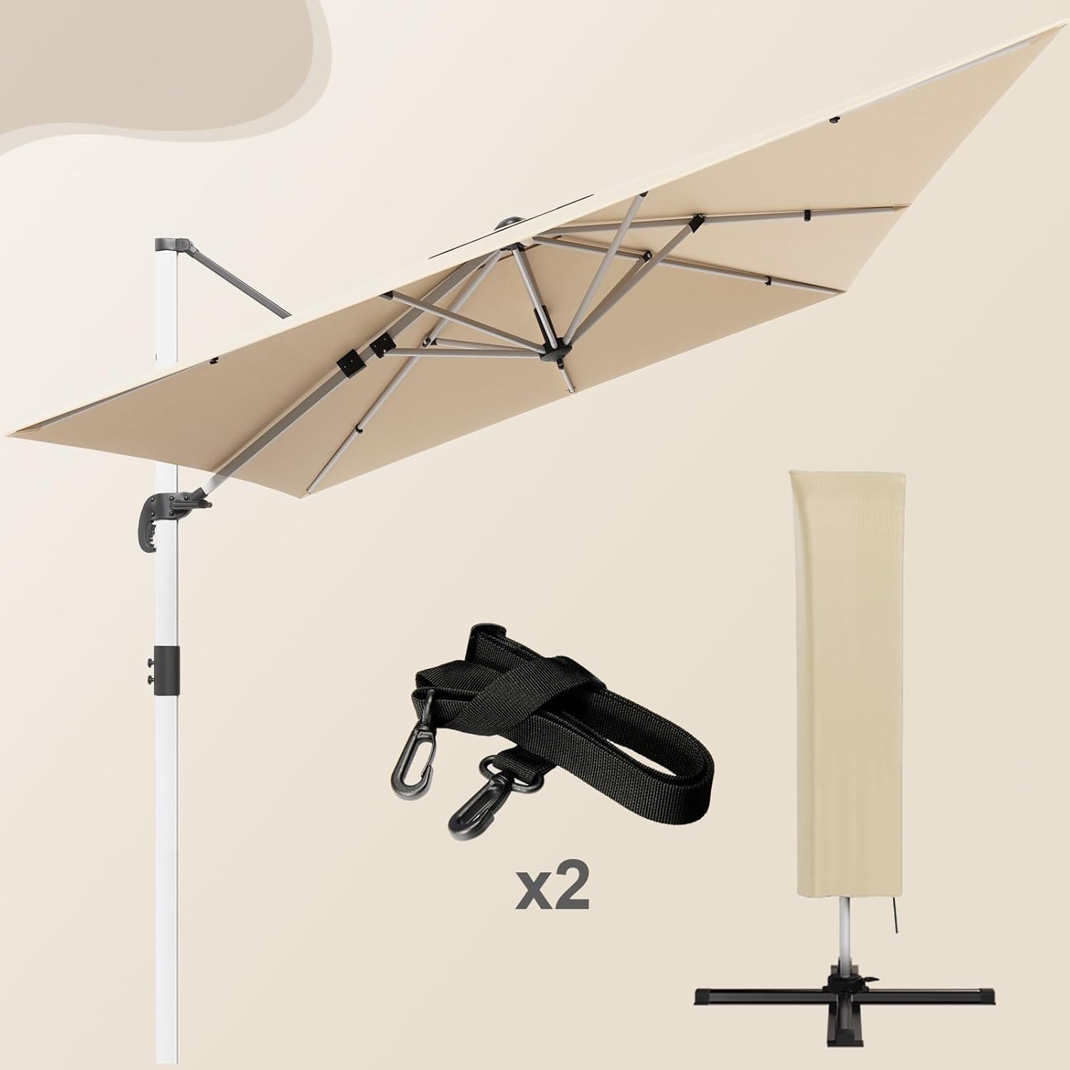 Devoko Sonnenschirm Balkon Alu Ampelschirm mit Abdeckung, Wasserabweisend Gartenschirm mit Kurbel,Sonnenschutz UV50+,360°Rotation