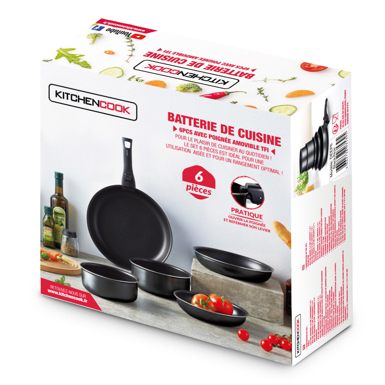 Kitchencook Batterie de cuisine noire - 6 pièces