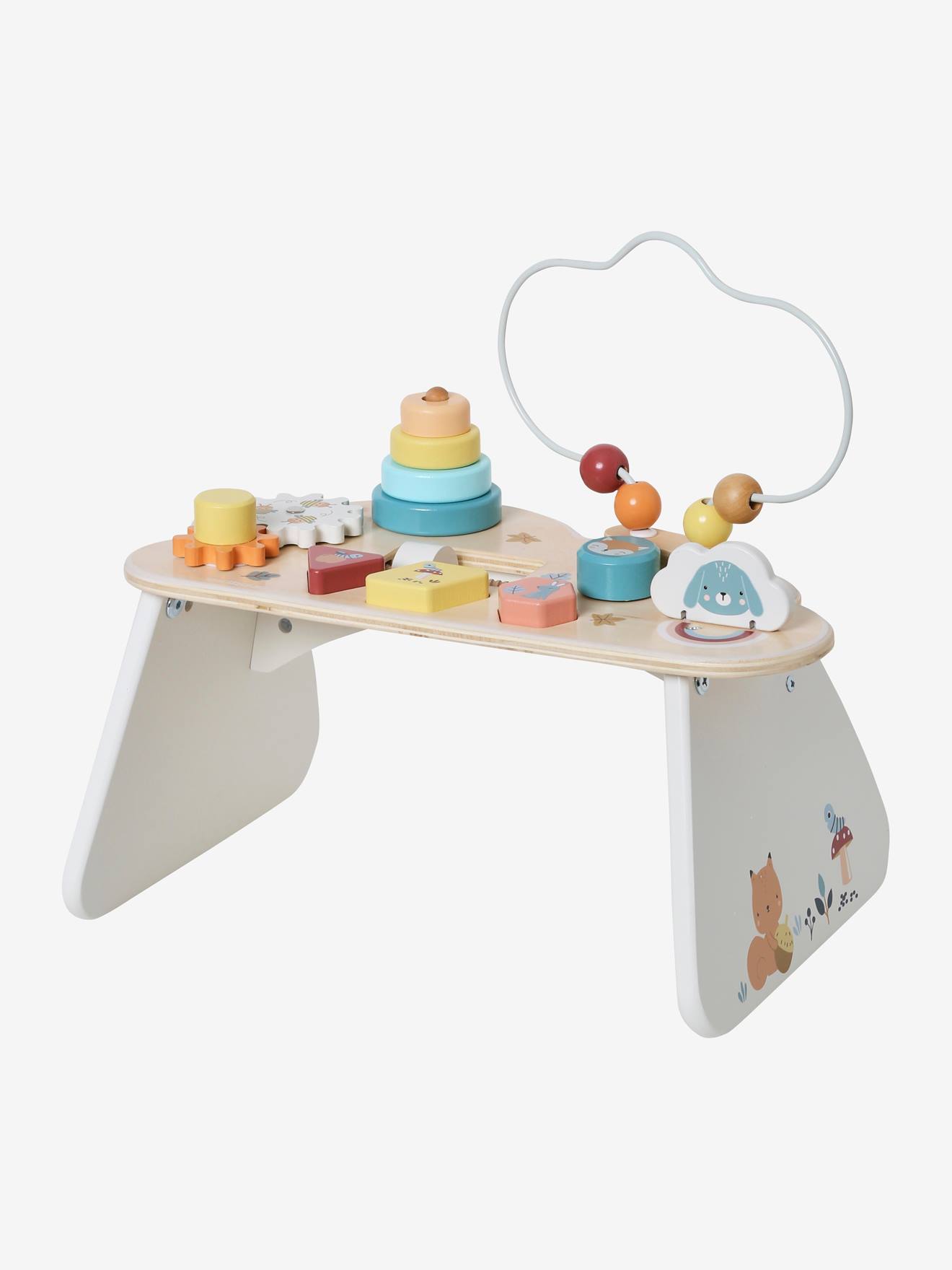 Mesa Nube para atividades leves, feita de madeira certificada FSC®, branca clara, lisa com detalhes.