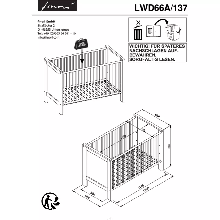 Finori Babybett Lotti 60x120 cm weiß Weiß