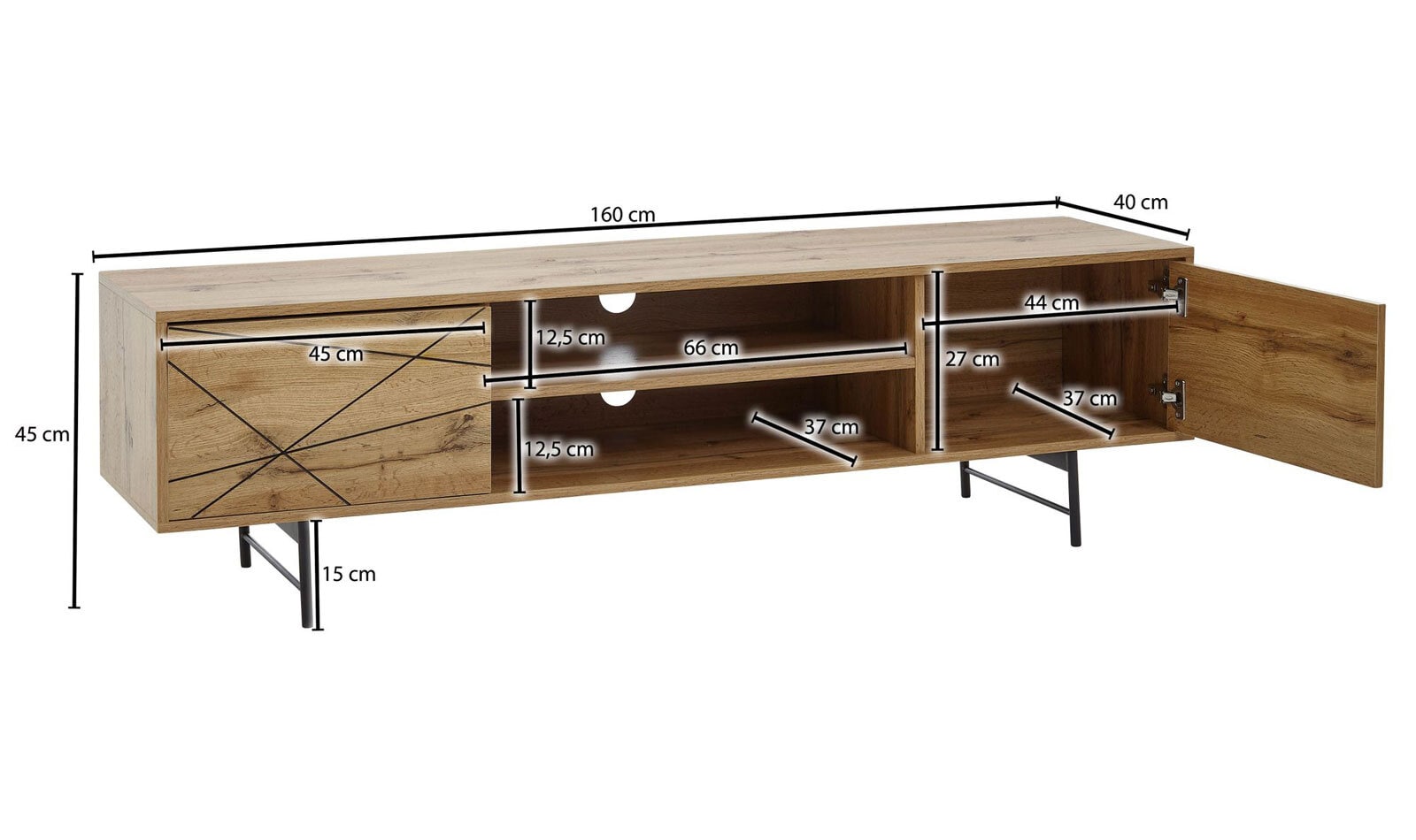 CASAVANTI TV-Lowboard 160 x 45 cm Schwarz/ Eiche