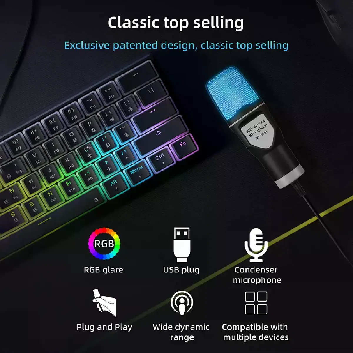 Microphone USB RGB de jeu Cfsyls