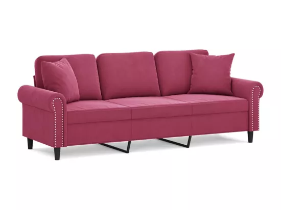 Canapé 3 places avec oreillers bordeaux 180 cm velours