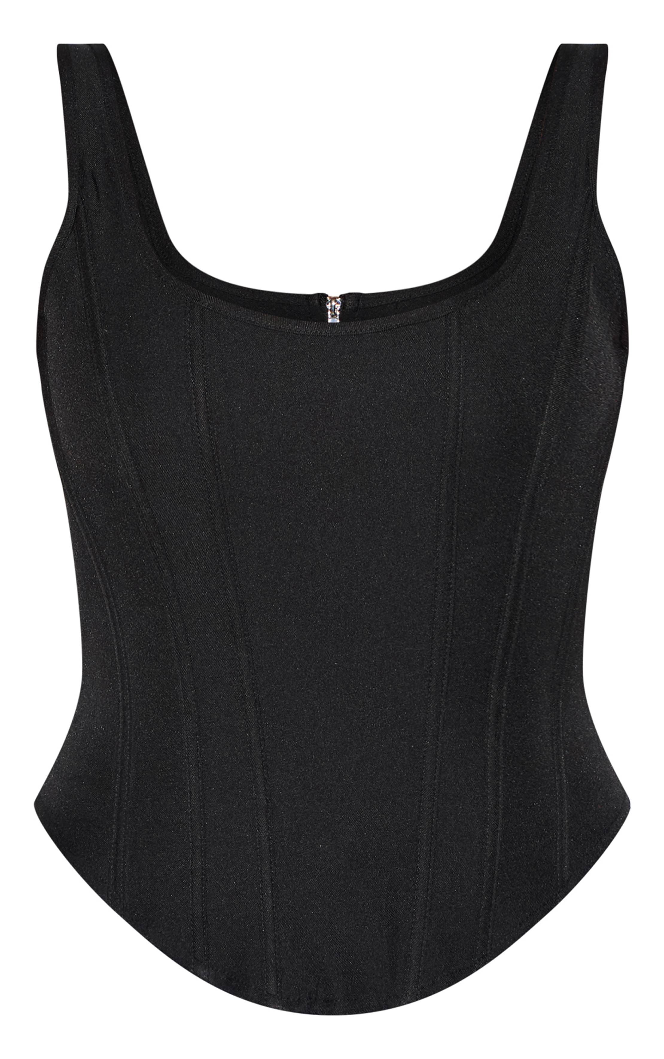 Noir Corset Long À Baleines Avec Ourlet Plongeant