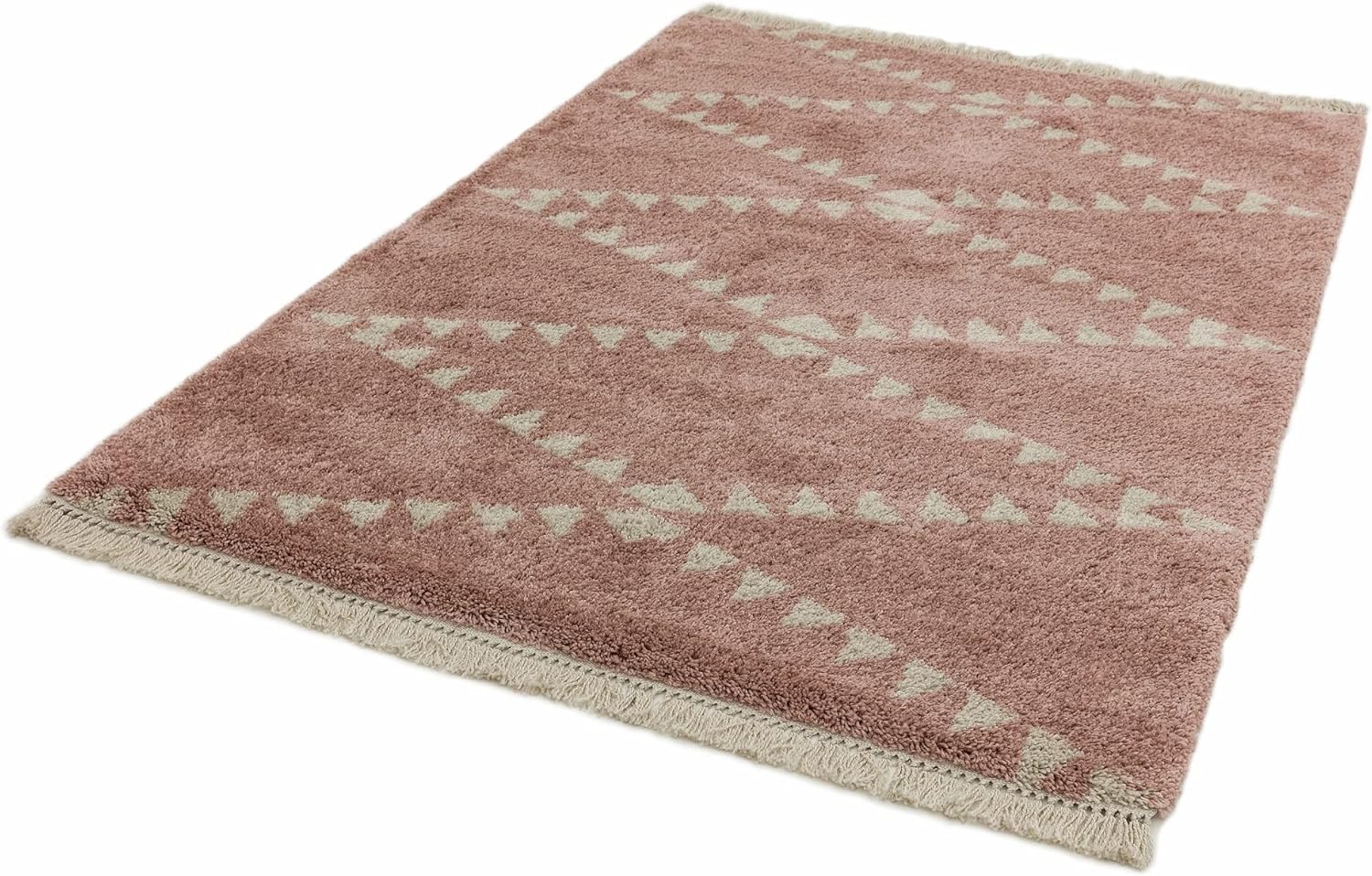 Lord of Rugs – Dakari Nuru geometrisches Tribal-Design, hochwertig, dick, weicher Zottelteppich, Pink & Cream & Grey, 120x170 cm (4'x5'6'')