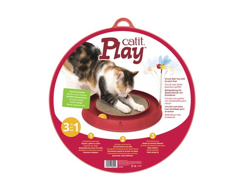 Catit 3in1 kattenspeeltje met krabplank en speeltje, rood, ca. 38 x 35 x 45 cm