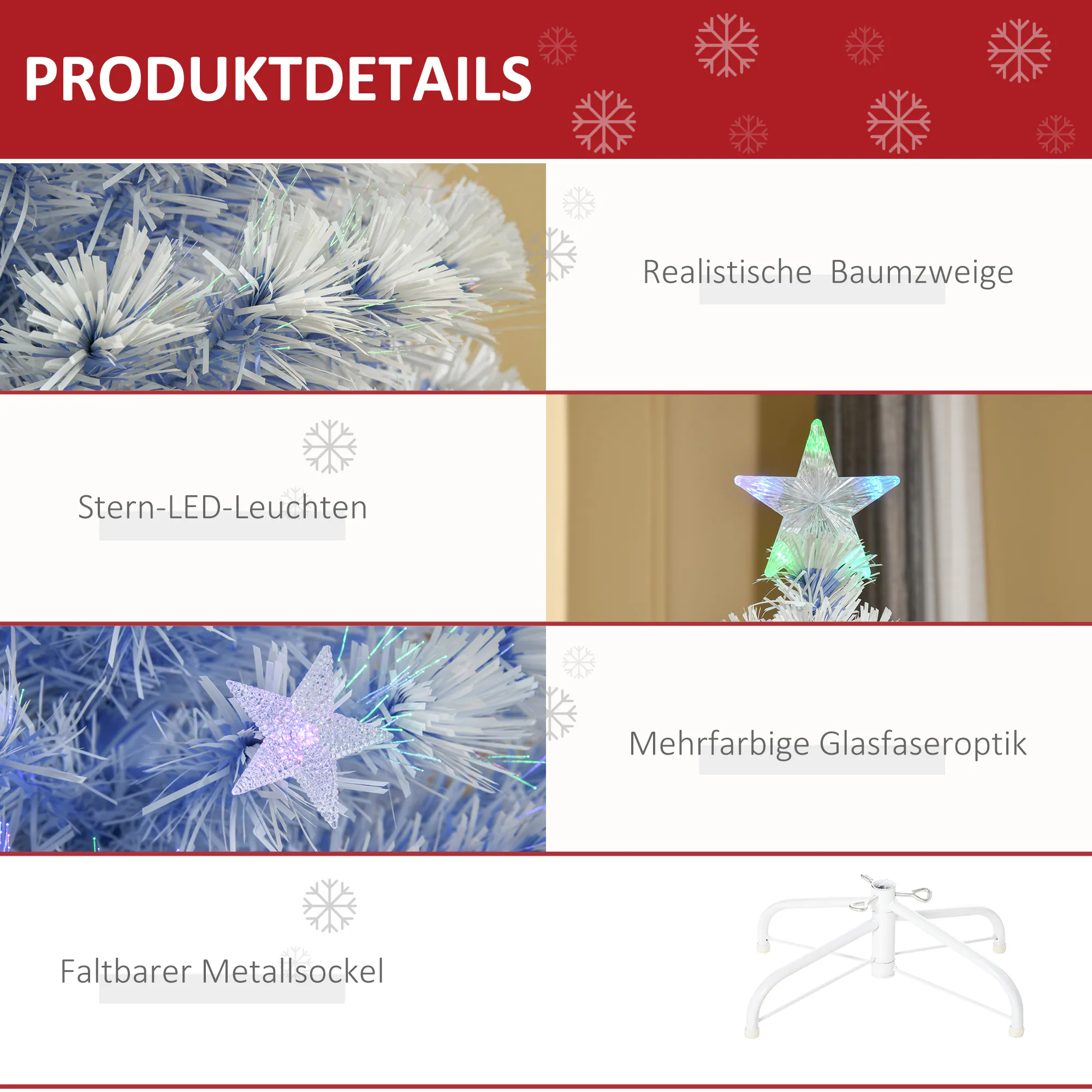 HOMCOM Künstlicher Weihnachtsbaum mit LED Sternen bunt Ø60 x 120H cm