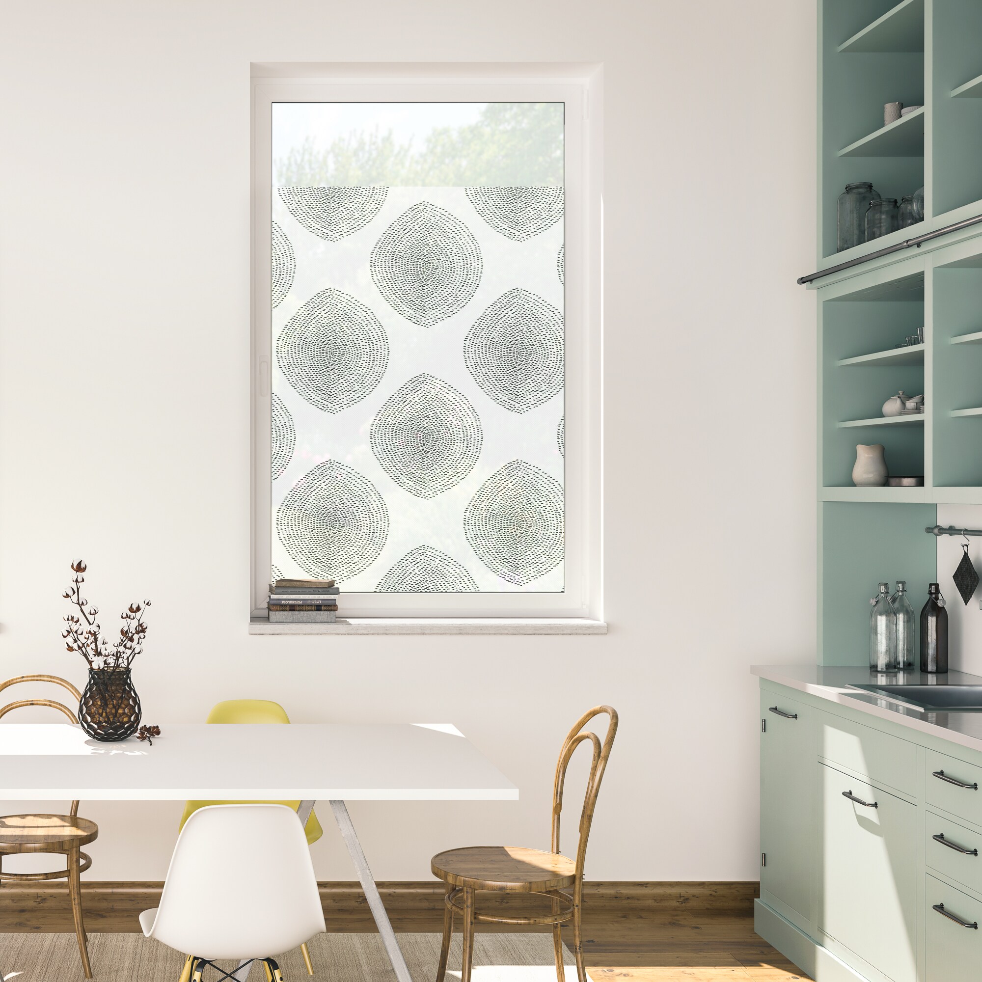 Lichtblick Fensterfolie selbstklebend, Sichtschutz, Stripy Boho Drop- Weiß