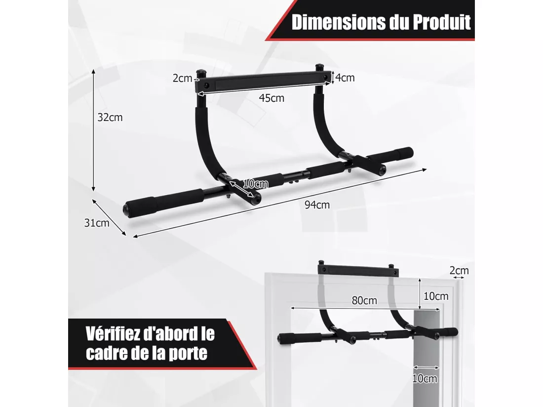 Barre de Traction de Porte, Barre de Fitness pour Plupart des Cadres de Porte Jusqu'à 80 cm avec Poignées en Mousse, Barre d'Entraînement pour Salle de Sport Maison