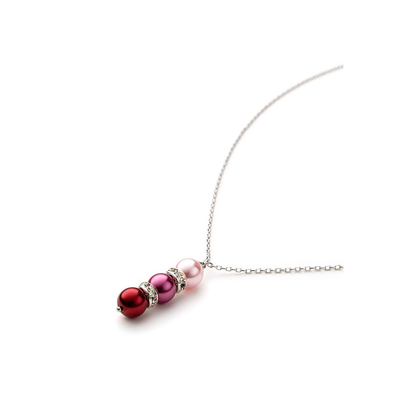 Parure Collier et Boucles d'oreilles Perles Roses, cristal et Plaqué Rhodium