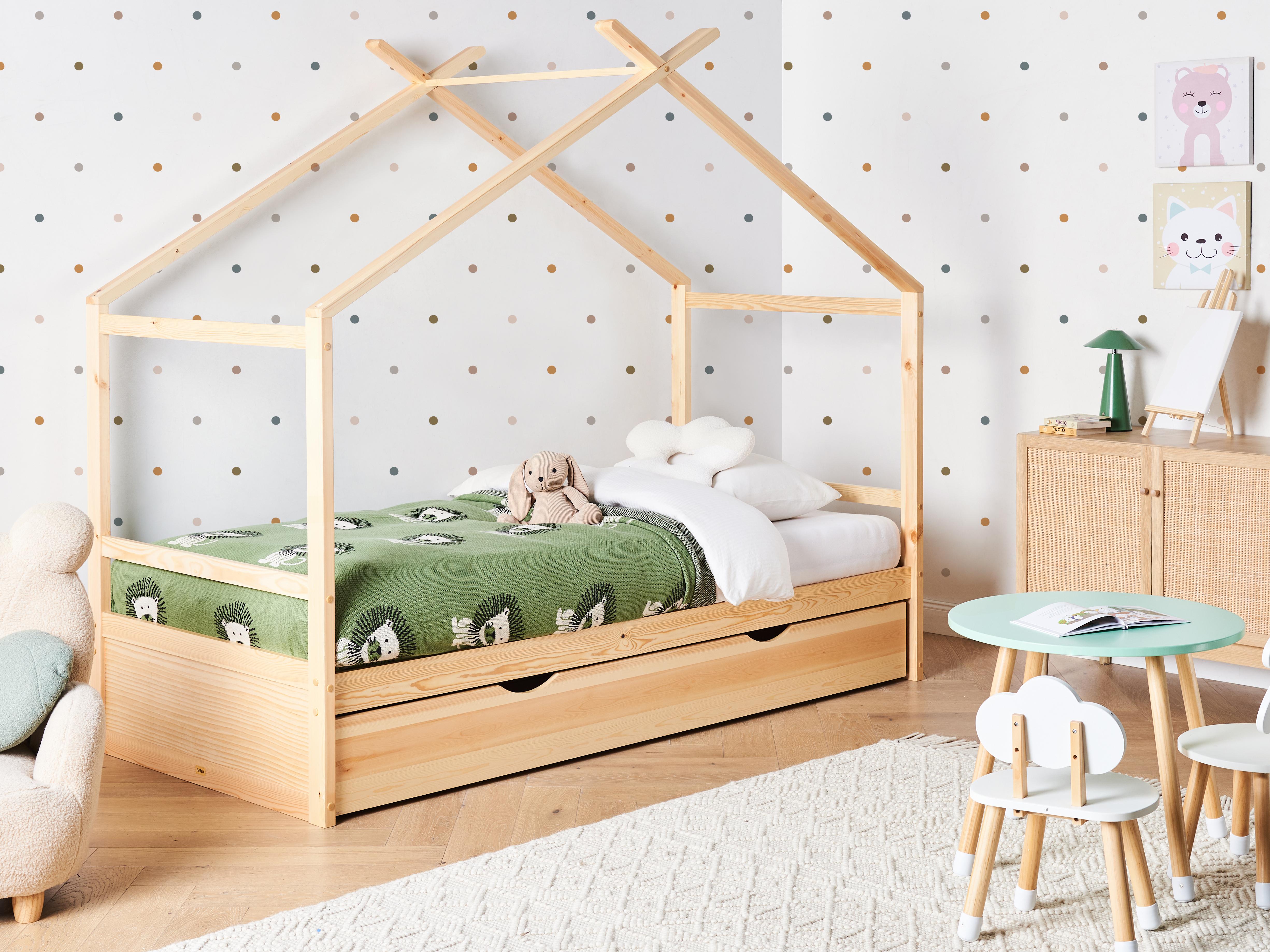Kinderbed Huis Dennenhout ORGEVAL 90 x 200 cm met opbergruimte Lichtbruin