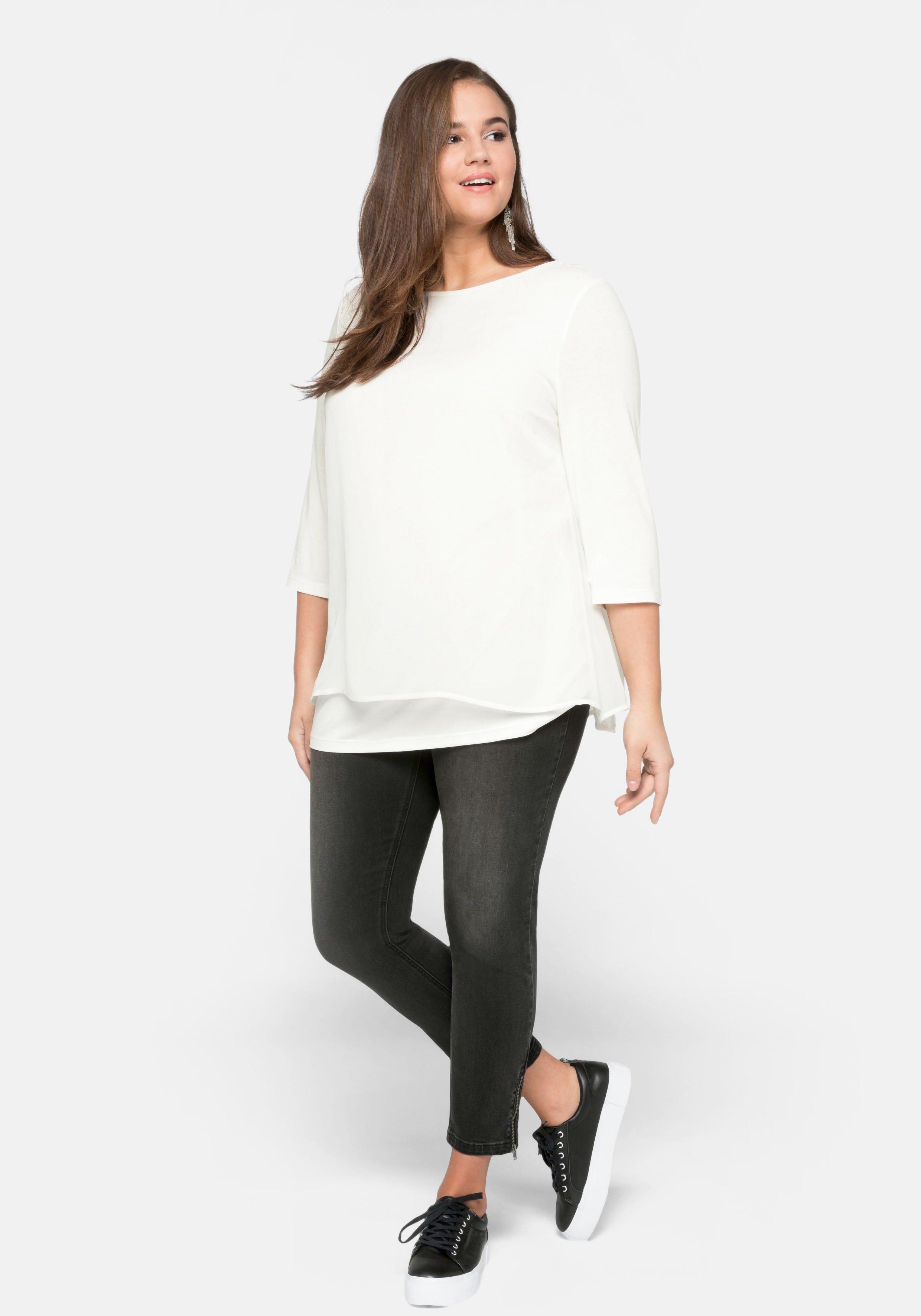 Blusenshirt in leichter A-Linie mit Zipfelsaum