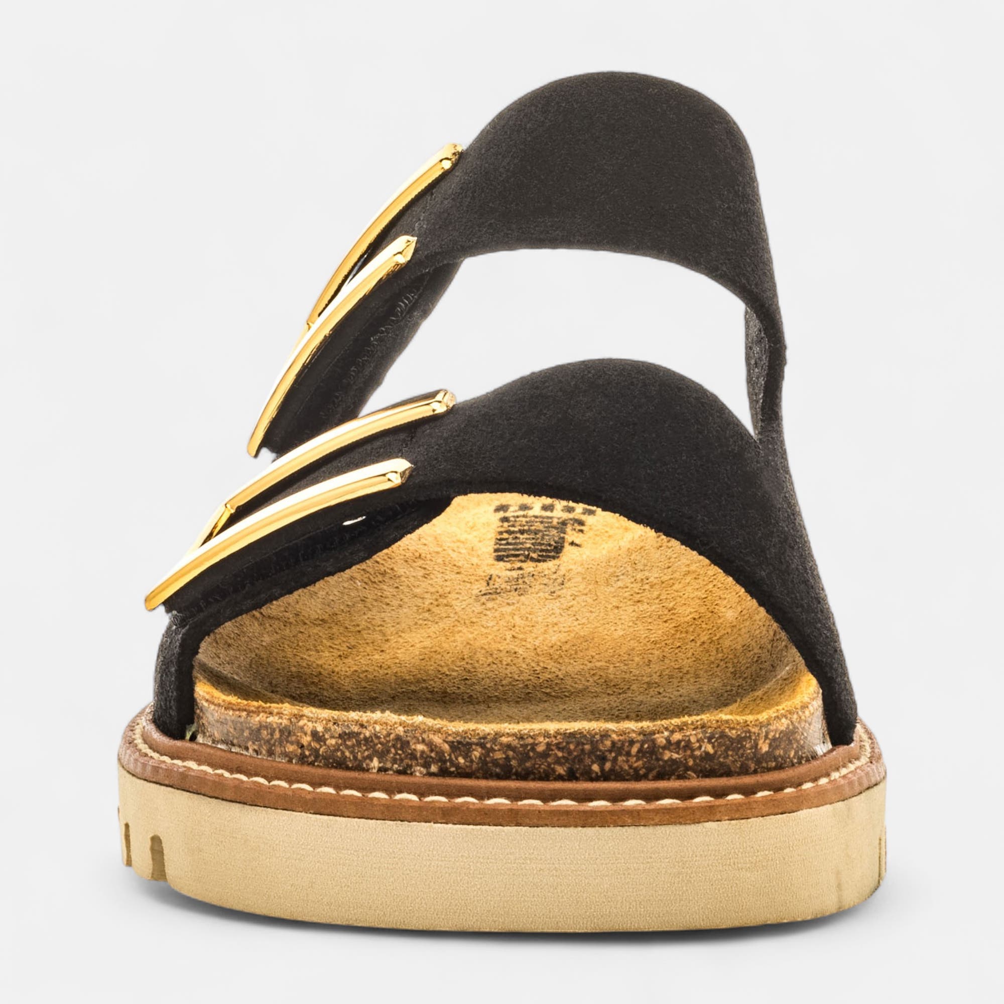 Mules semelle liège Femme en cuir noir