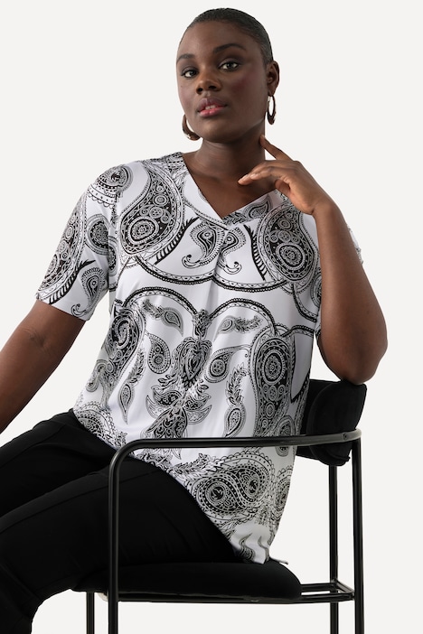 Slinkyshirt, Paisleymuster, V-Ausschnitt, Halbarm