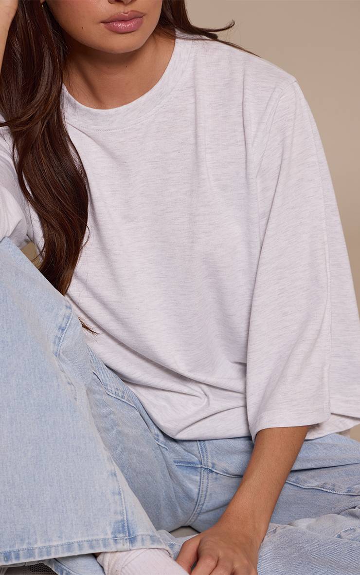 Gris Chiné T-shirt En Coton Oversize À Manches Évasées