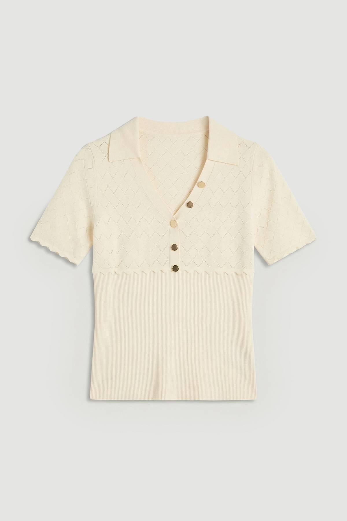 KarenMillen Haut Grande Taille À Col Côtelé Et Détail Point Tricoté À Manches Courtes