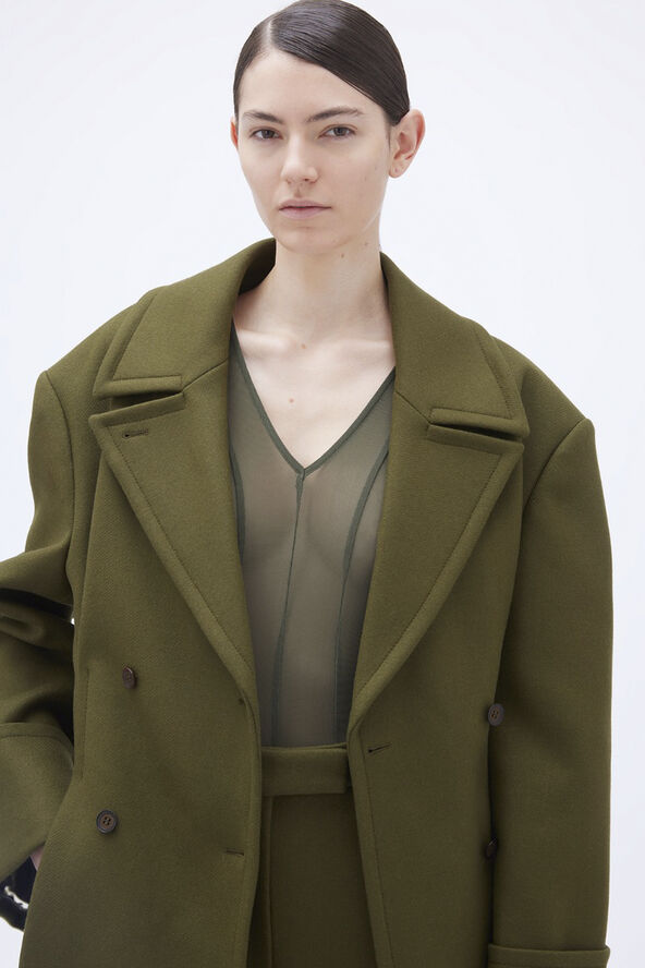 REMAIN Peacoat With Pleats Dark olive