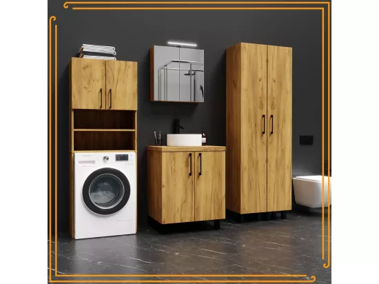 Armoire de Salle de Bain au-dessus de la Machine à Laver Sèche-Linge Colonne Étagère Intégrée pour Appareils Ménagers Chêne Craft
