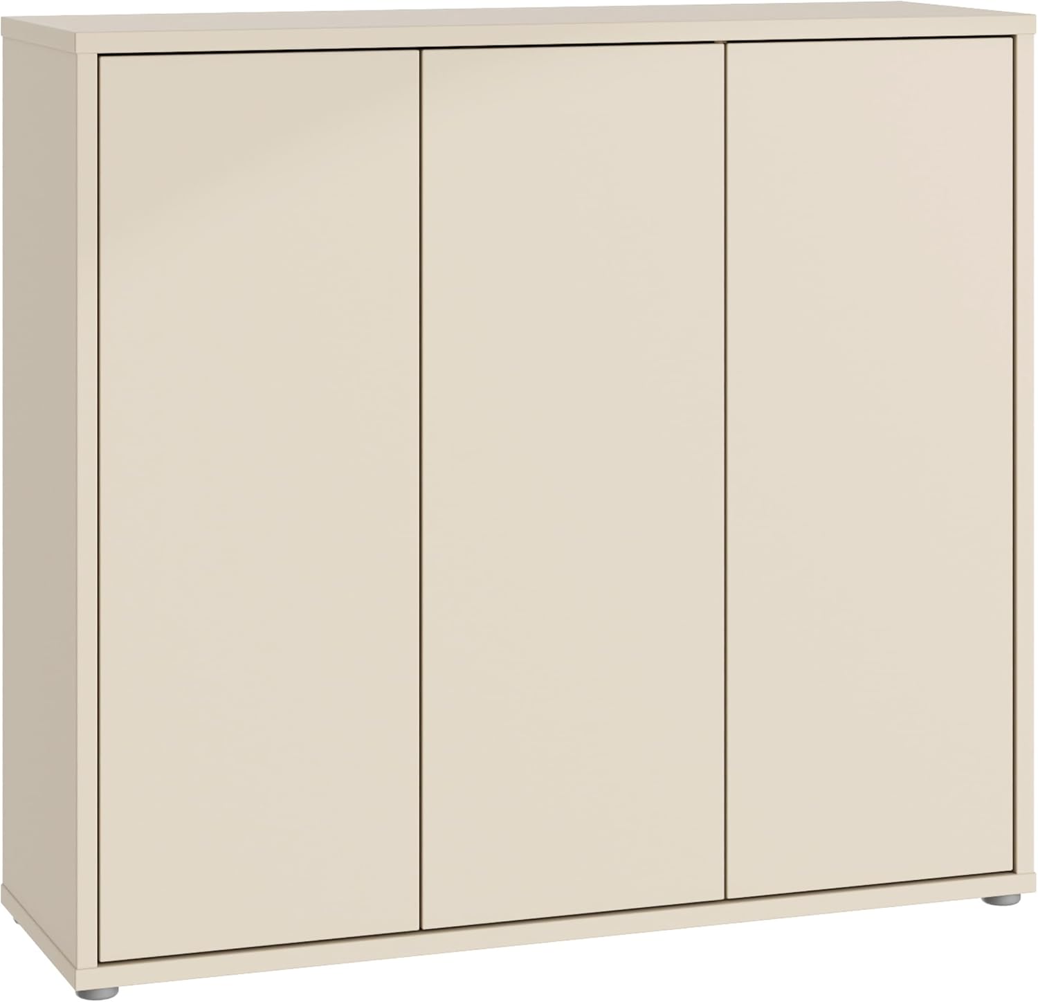 Forte Alice Springs Schuhschrank 100 110, Flurschrank mit 3 Türen und 8 Einlegeböden, Holzwerkstoff, Kaschmir Beige, 109,2 cm breit x 99,1 cm hoch x 34,9 cm tief