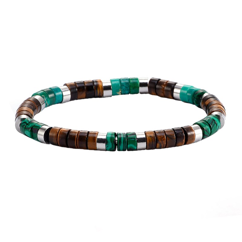 Bracelet Perles Heishi oeil De Tigre Et Malachite-XS-14cm