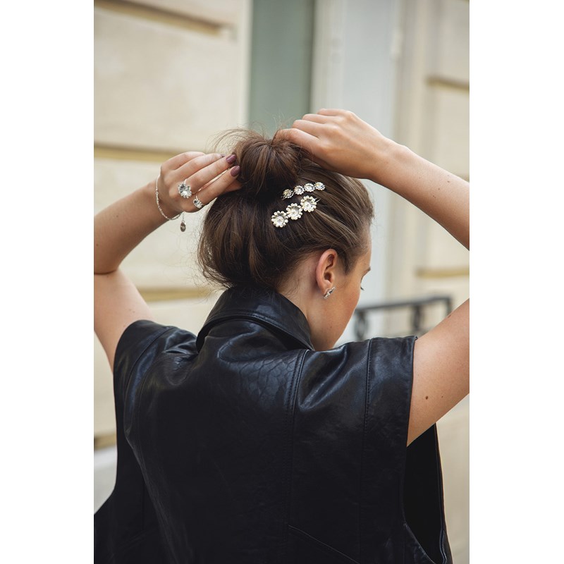 mini barrette fleur plaqué argent - THÉIA