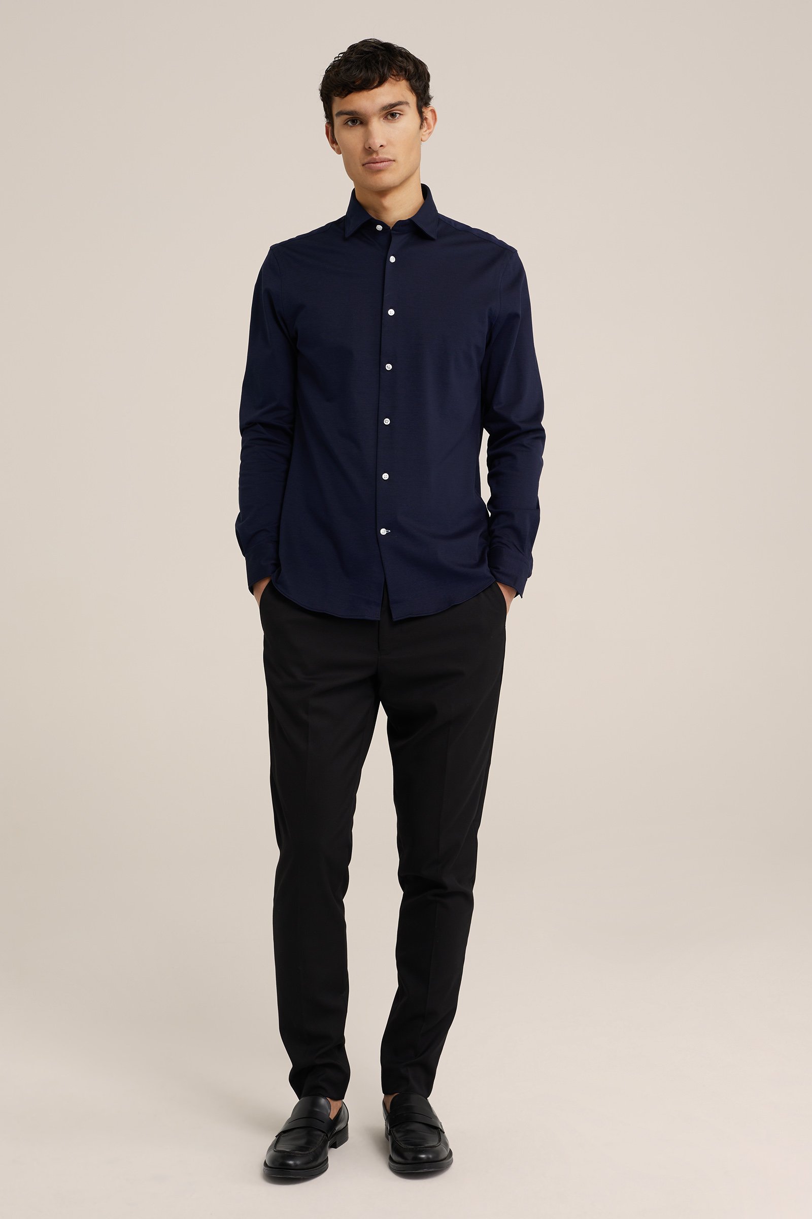 slim fit pique jersey overhemd WE Fashion Donkerblauw