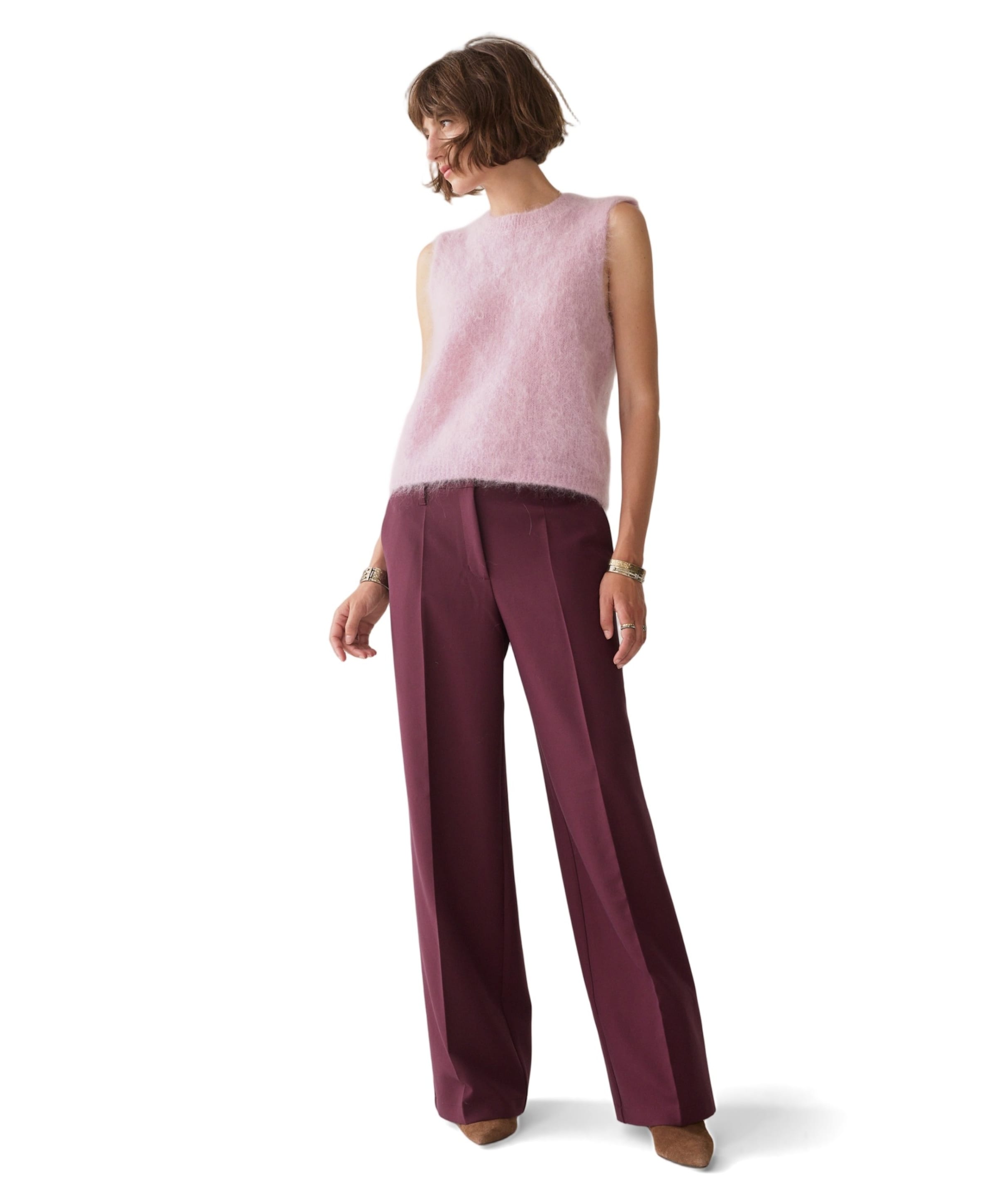 Summum Woman Trousers wide legs foam uni dames broek bordeaux
