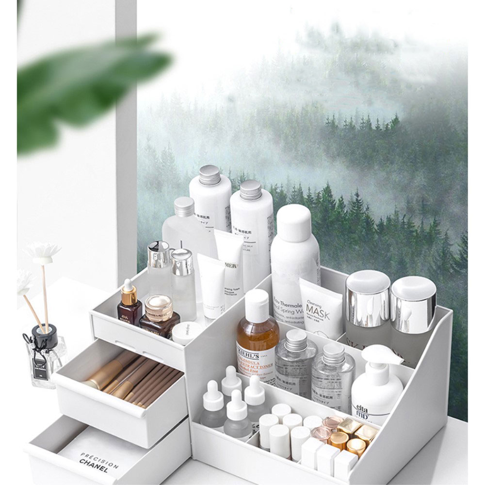 (280x125x175mm) Acryl Beauty Make Up Organizer Aufbewahrungsbox 9 Fächer - Weiss