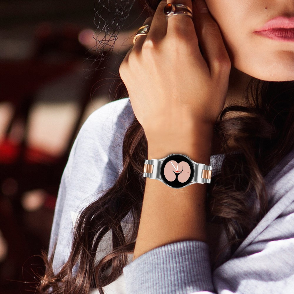 Samsung Galaxy Watch 7 (44mm) Edelstahl Armband mit Doppel Butterfly-Verschluss (Gelenkumfang: 240 mm) - Silber / Roségold
