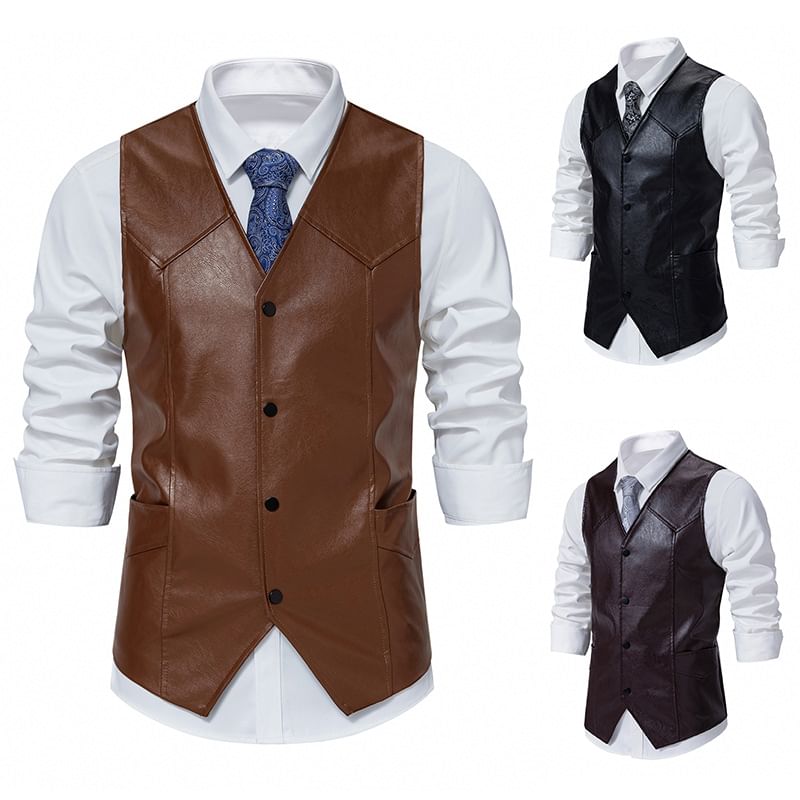 YIKES - Kunstleren V-hals vest met knoopjes