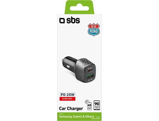 SBS - Chargeur allume cigare Ultra-Rapide Usb-C 20W Usb 18W