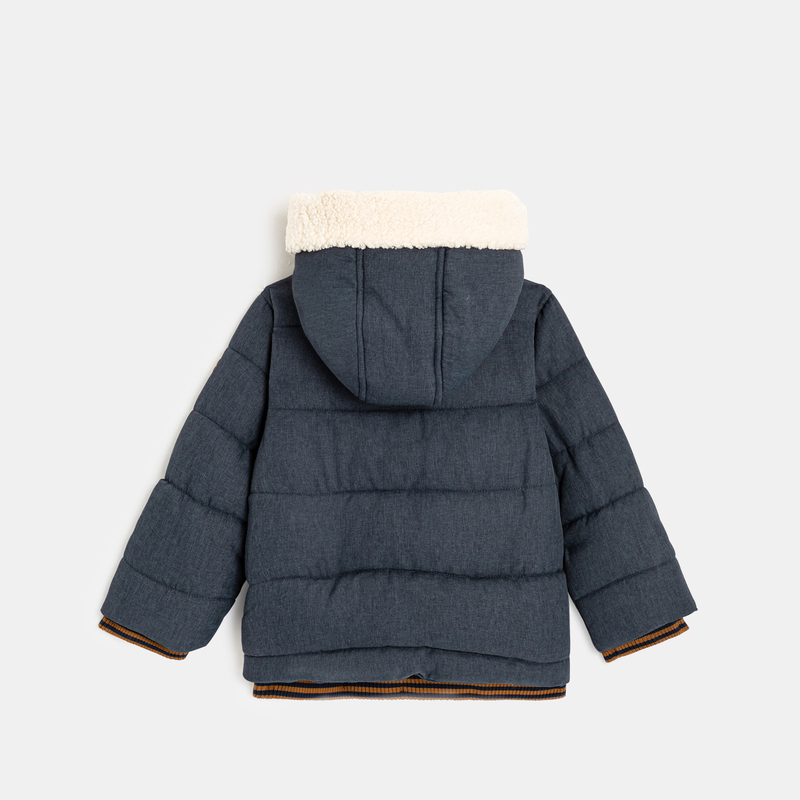 Manteau matelassé à capuche patch ours bleu bébé garçon