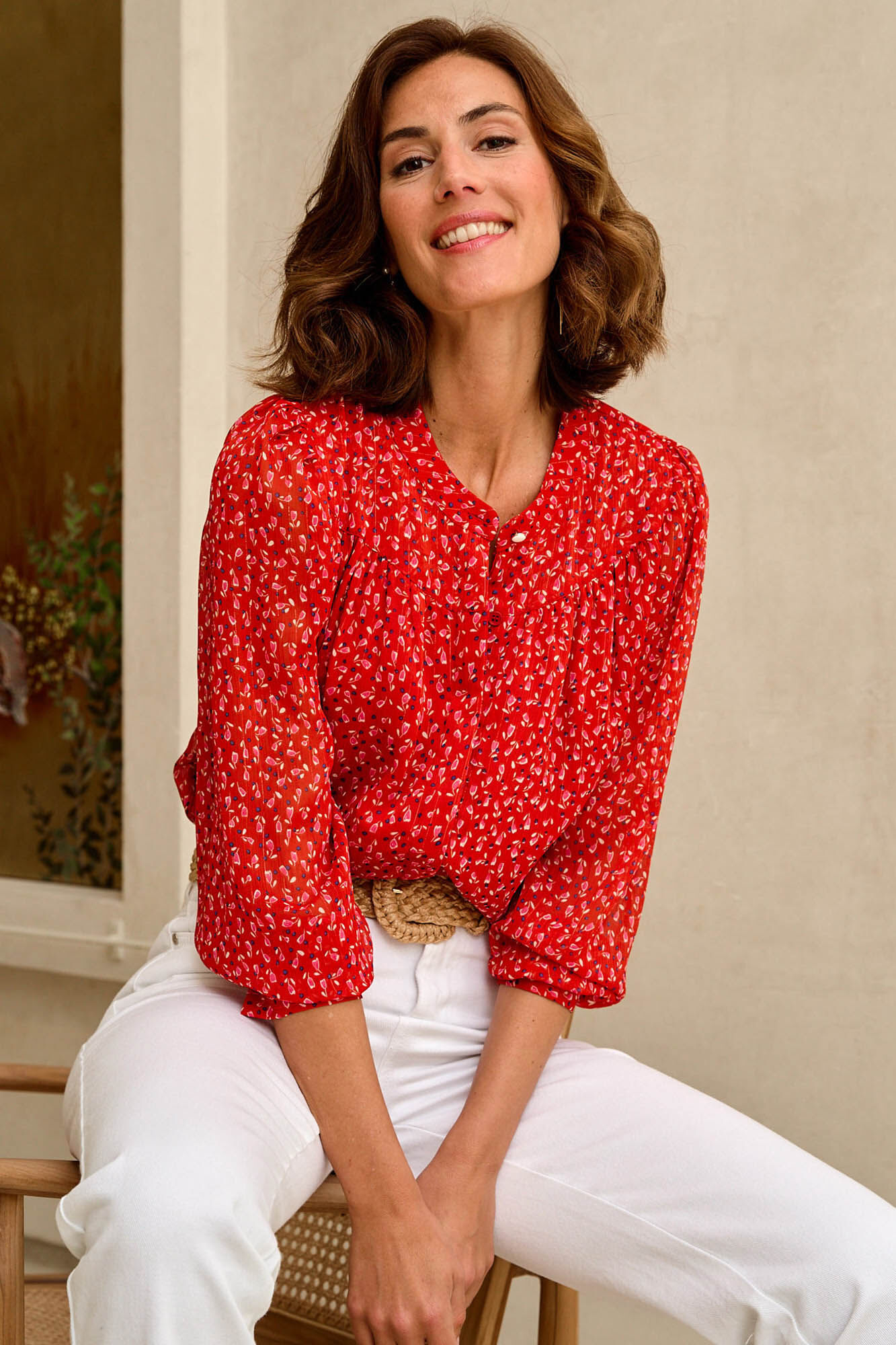 Blusa Cattalina com estampa floral - Coral
