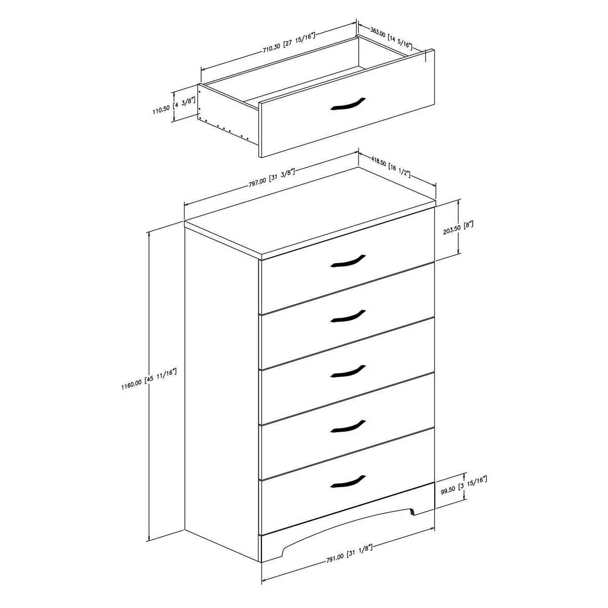 South Shore Commode 5 Tiroirs Step One - Blanc Solide