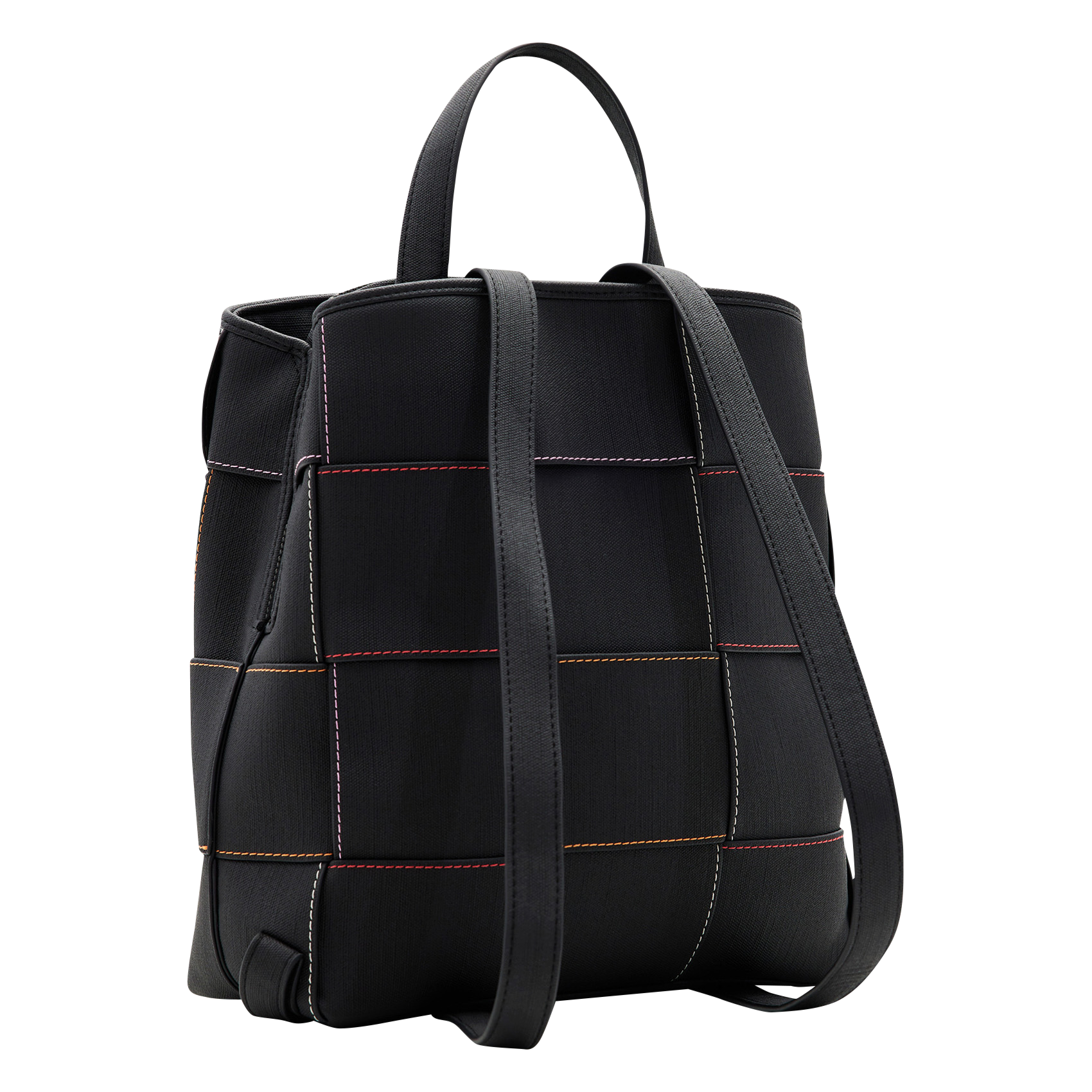 Sac à dos tressé à surpiqûres| Noir