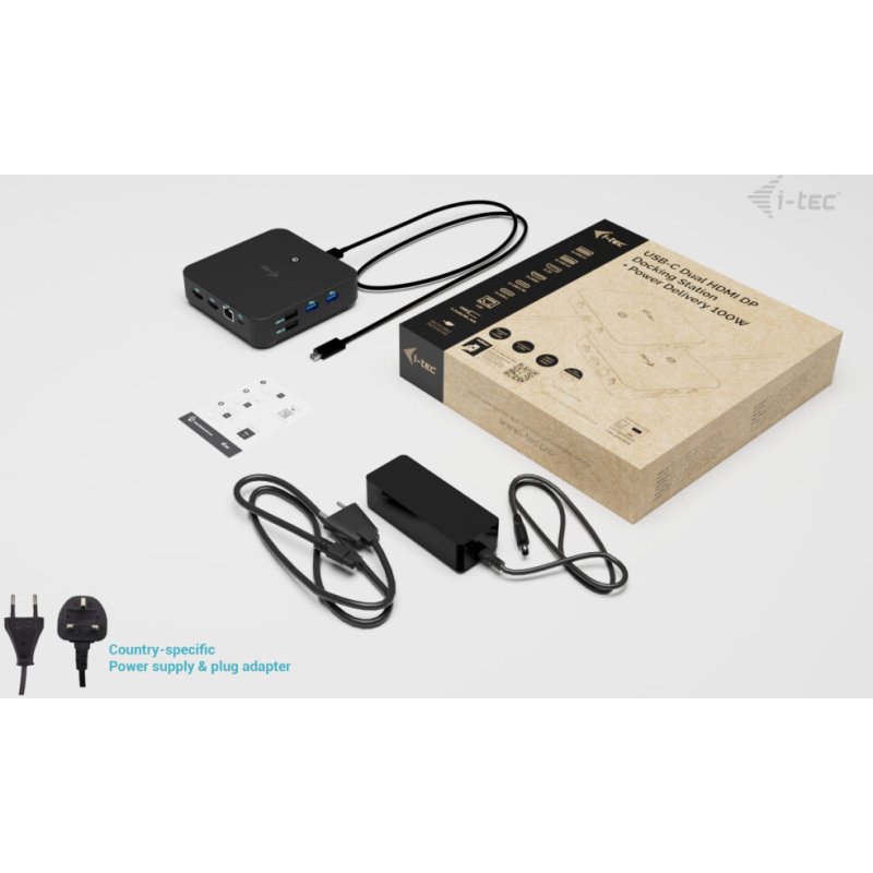 i-tec USB-C DP Dual HDMI Docking Station with Power Delivery 100 W + Universal Charger 100W