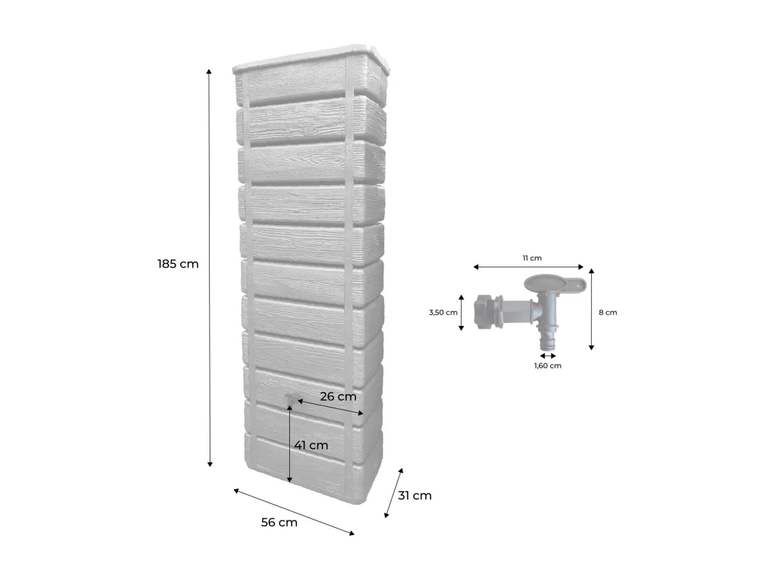Récupérateur d'eau mural Grandval 300L imitation bois beige avec kit raccord chéneau inclus