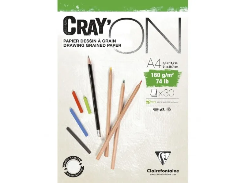 Clairefontaine Cray''ON, Flerfarvet, A4 (210 x 297 mm), 160 g/m², 30 ark