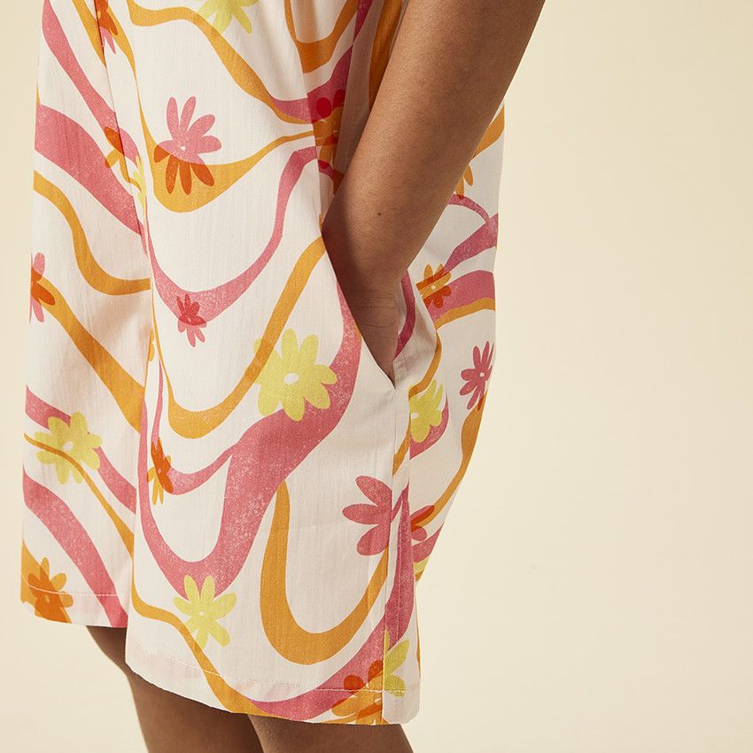 Combishort large à poches imprimé fantaisie pour fille - Blanc