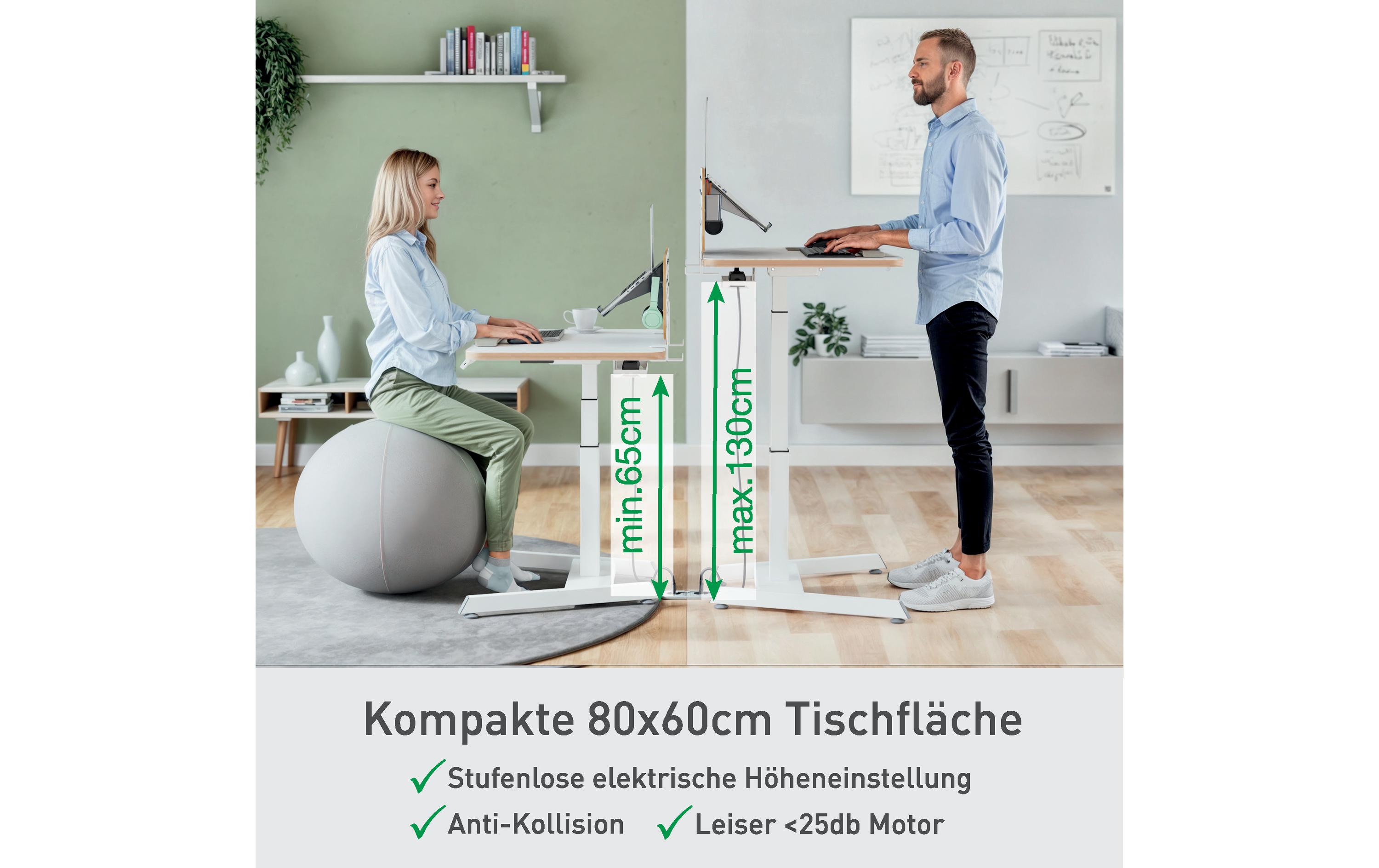 Ergo, höhenverstellbarer Sitz-Stehtisch Weiss<br>Elektrisch höhenverstellbarer Schreibtisch
