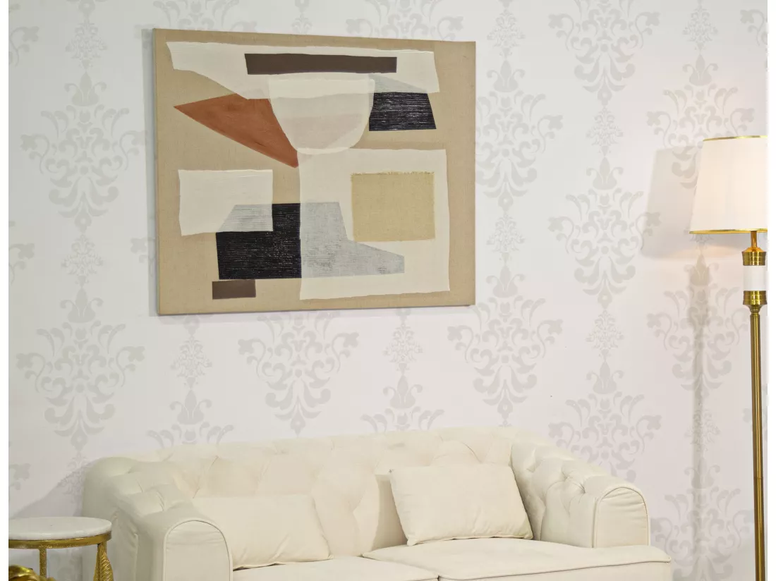 Tableau Toile sur Bois - Design Abstrait avec Applications - Modèle Redy -A- 80x2,8x100 cm - Décoration Murale Moderne