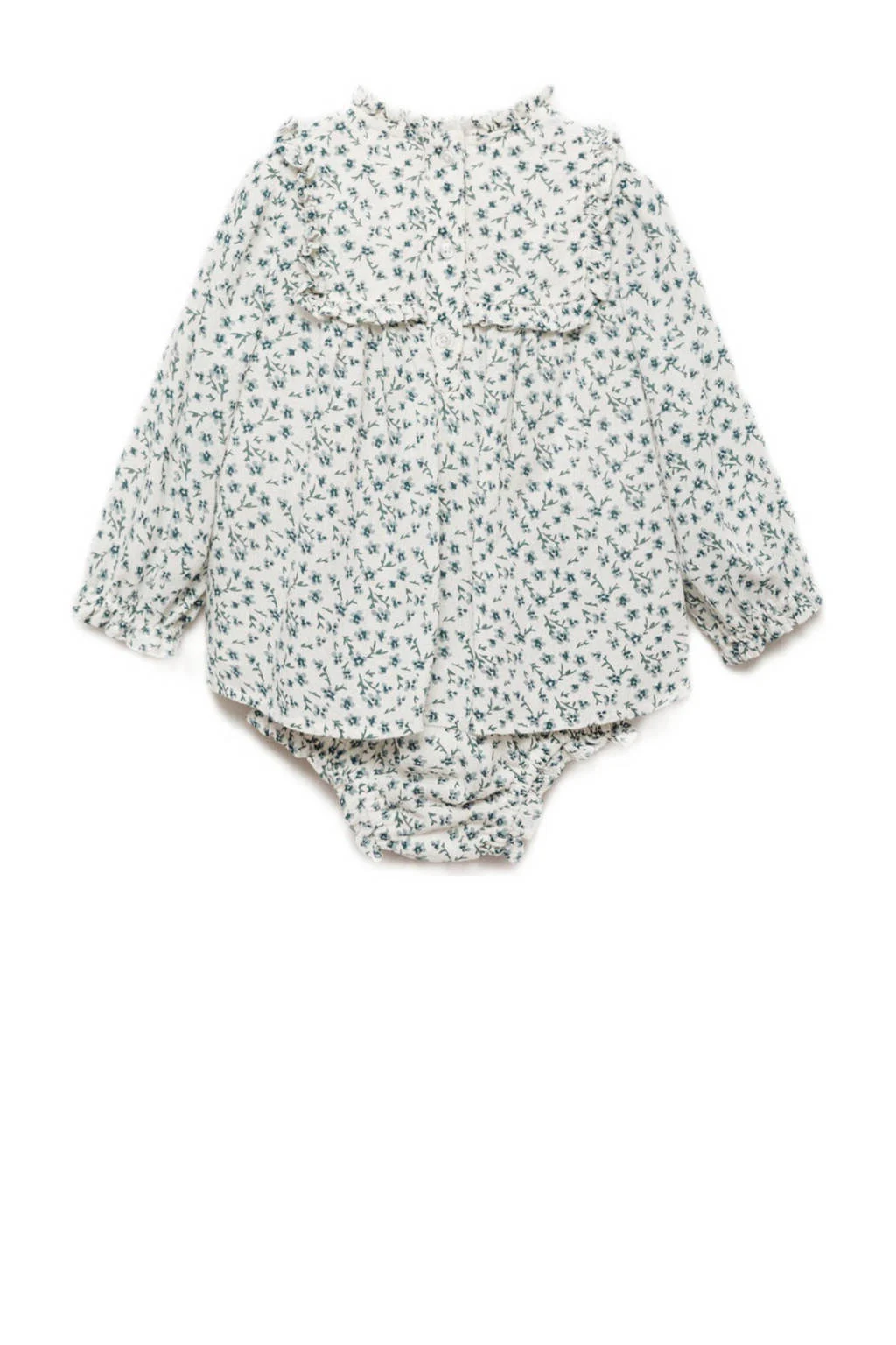 Mango Kids baby jurk + bloomer met bloemdessin wit/groen