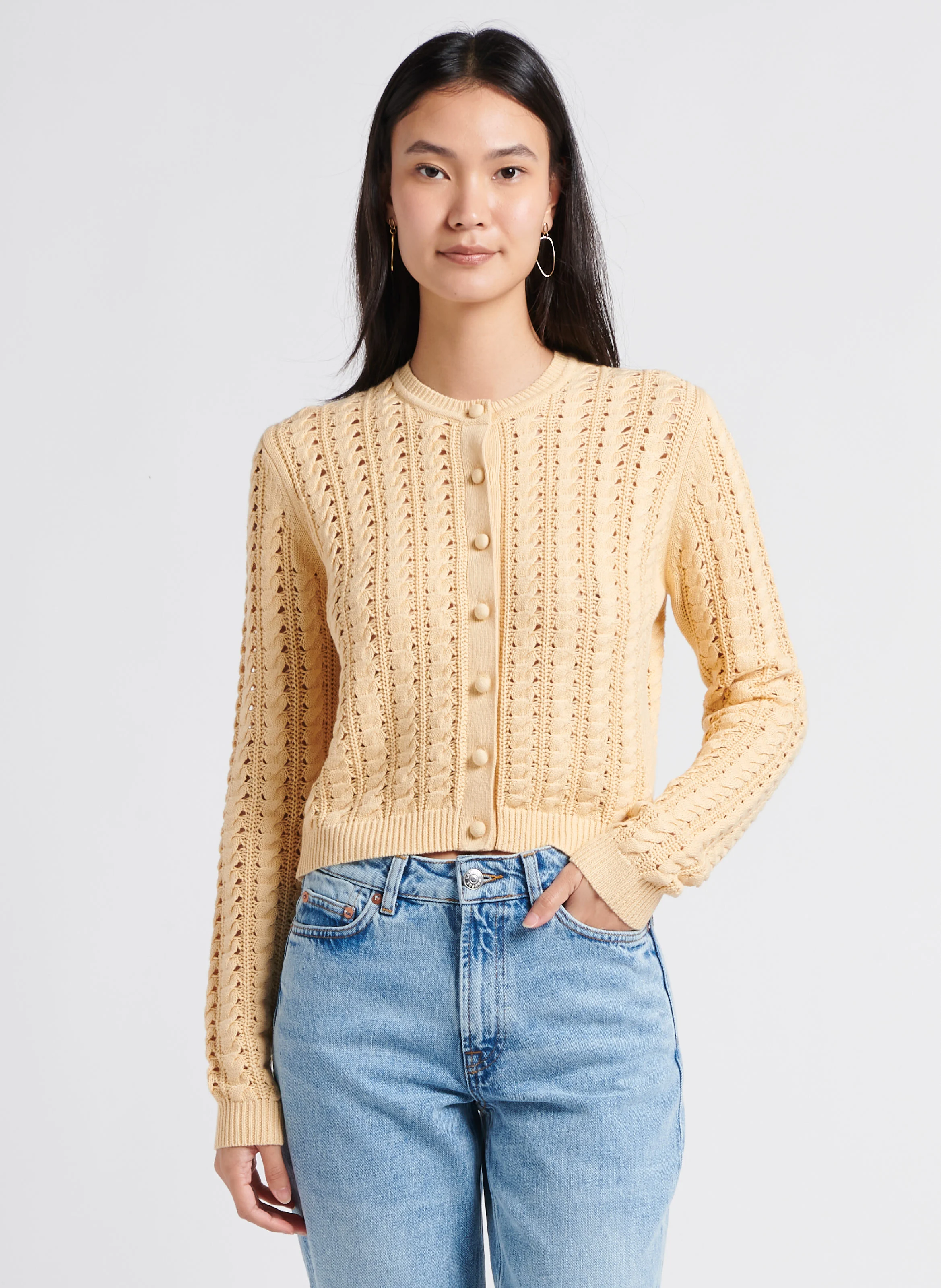 KENNEDY - Cardigan col rond en coton bio et en laine mélangés| Orange