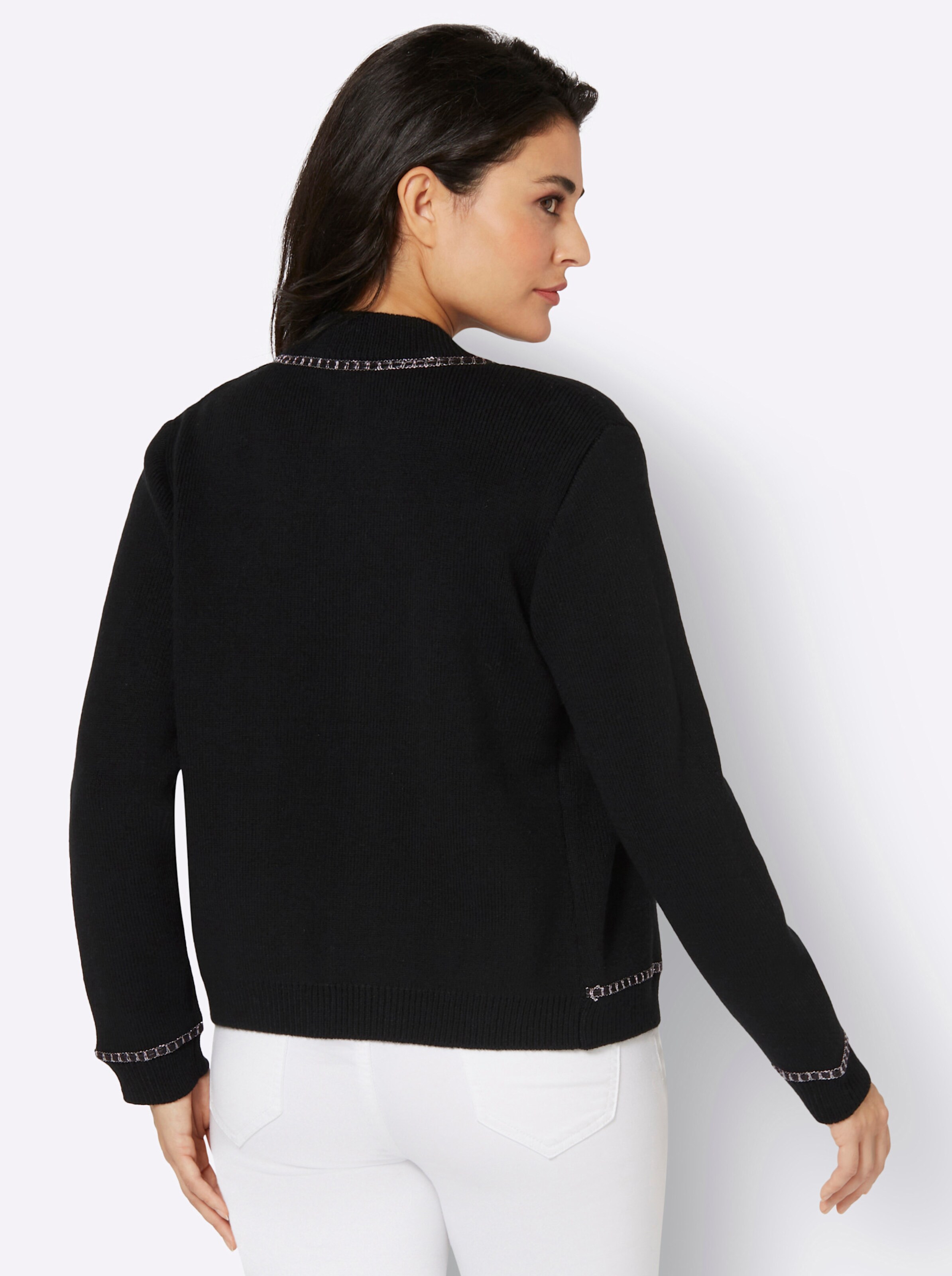 Cardigan in schwarz-altsilberfarben-gemustert