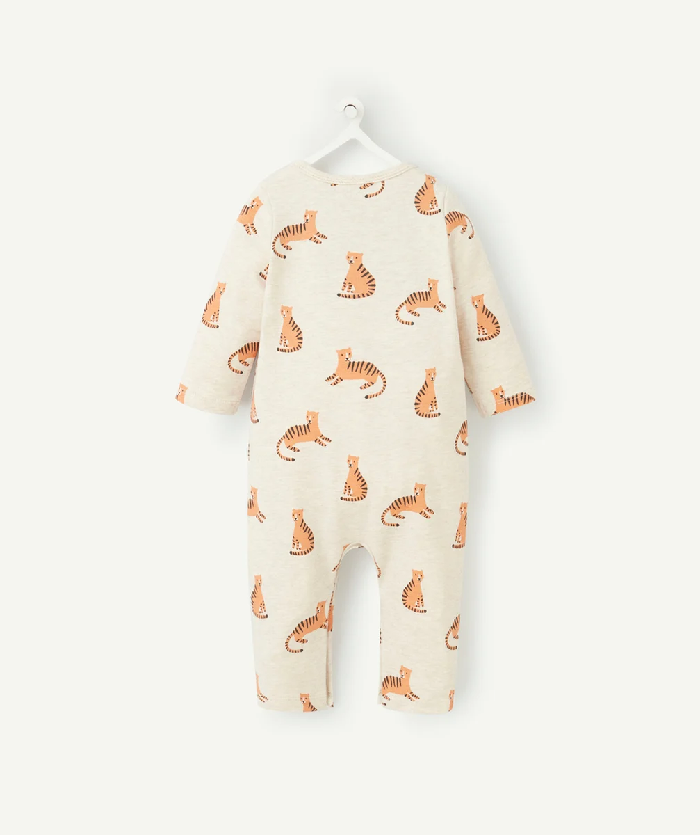 DORS BIEN SANS PIEDS EN COTON BIO BEIGE AVEC IMPRIMÉ TIGRE