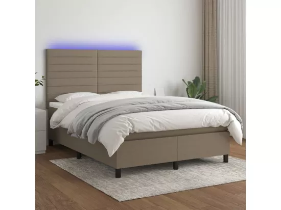 Sommier tapissier avec matelas et LED Taupe 140x190 cm Tissu